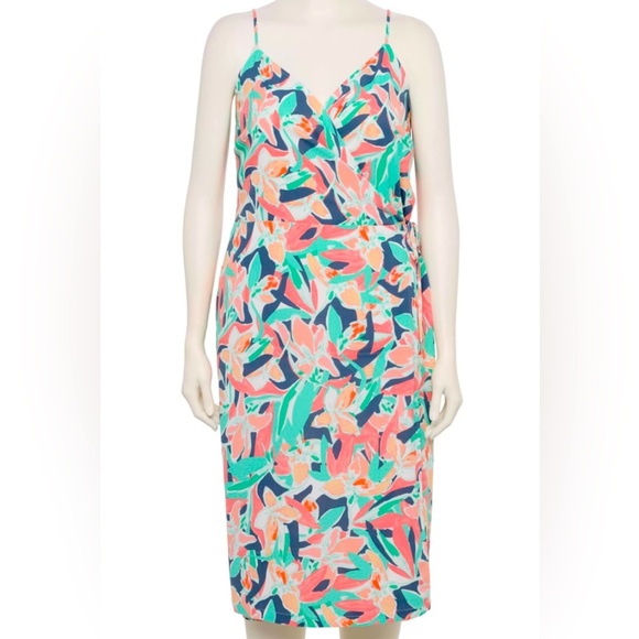 Nine West Floral Print Dress in Coral and Green Size Large - Picture 1 of 9